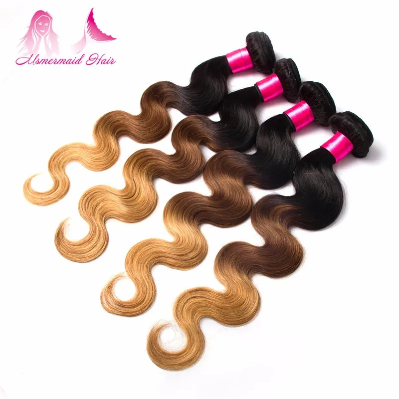Оптовая продажа с завода, волосы 1b 4 27 с эффектом омбре, волнистые волосы для наращивания, бразильские цветные волосы 1b 4 27 пучков