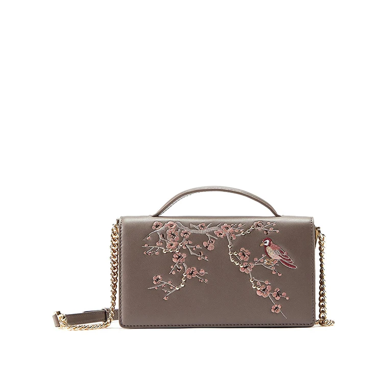 Hotssale Flower Embroidery Genuine Leather Women Crossbody Bag from China Handbag Manufacturer