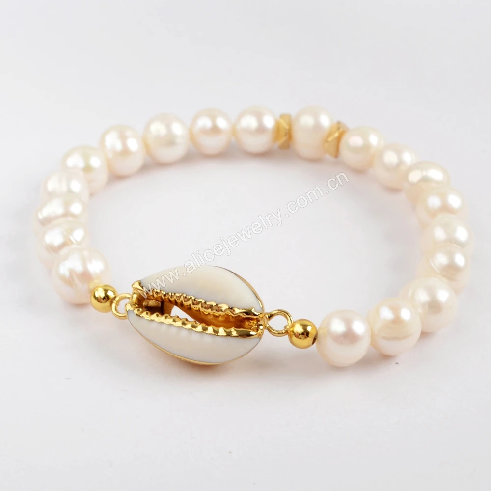 G1552 Cowrie Shell With Pearl Beads Bracelet Gemstone Bead Bracelet
