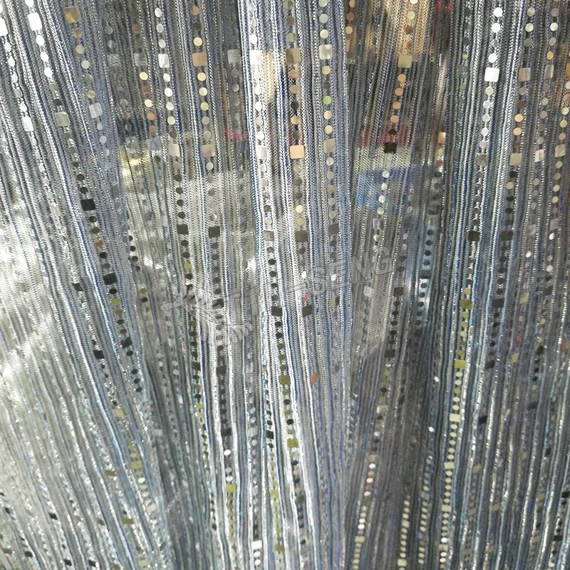 Shiny Blue Silver Metallic Lurex fabric With Line Sequin Spangle for Prom Dress