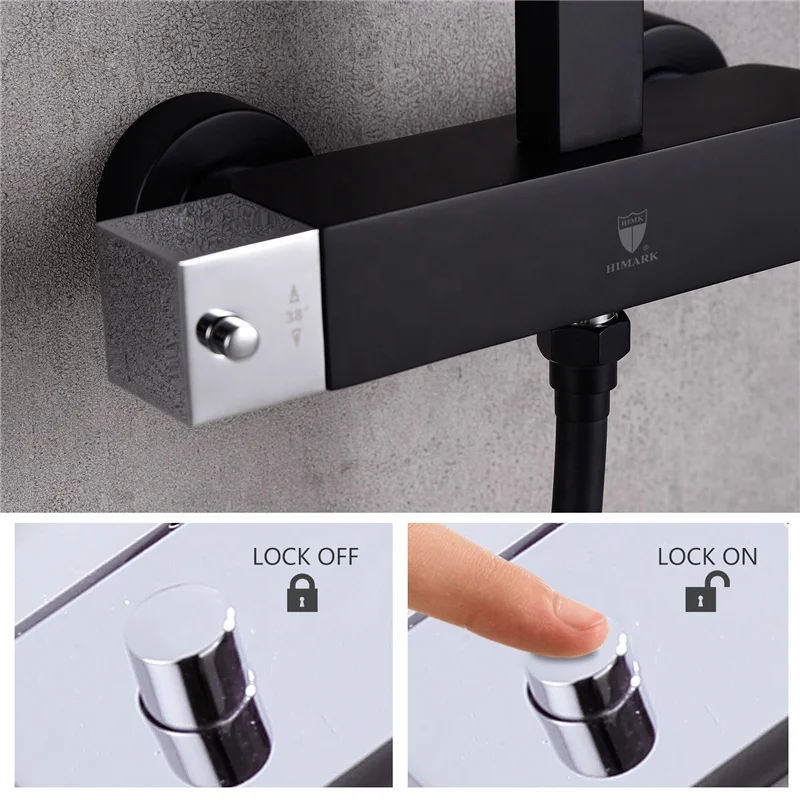 Gold thermostatic mixer robinet colonne de douche wall mounted bathroom matte black rainfall rain bath & shower mixer faucet set