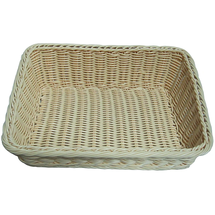 Wholesale customized supermarket vegetable fruit display sloped rattan polypropylene storage basket