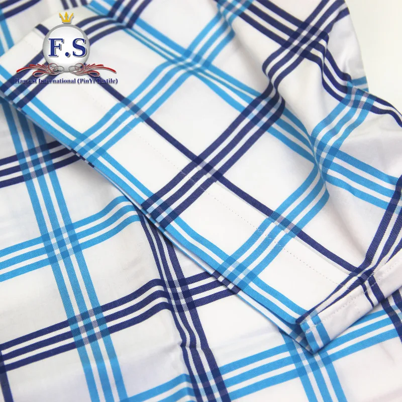 bright blue plaid/madras high end men shirt short sleeve
