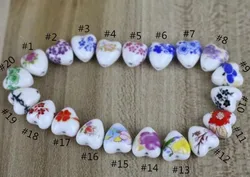 Elegance Heart Shape Ceramic Beads Flower Printing Porcelain Beads For Sale