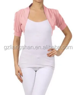 OEM Custom Wholesale Bolero Cropped Shrug Jacket Cardigan Ruched Short Sleeve Stretch Cotton Top Shrug Designs for Women
