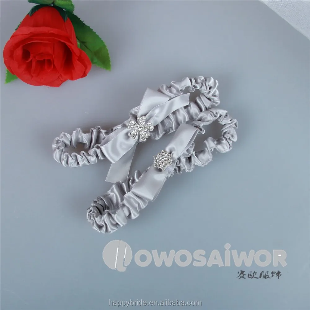 Handmade Vintage Gray Ribbon Elastic Bridal Lace Garter Belt Set HT0055