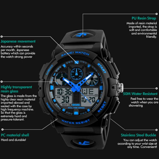 Мужские аналоговые и цифровые спортивные часы-хронограф SKMEI 1270