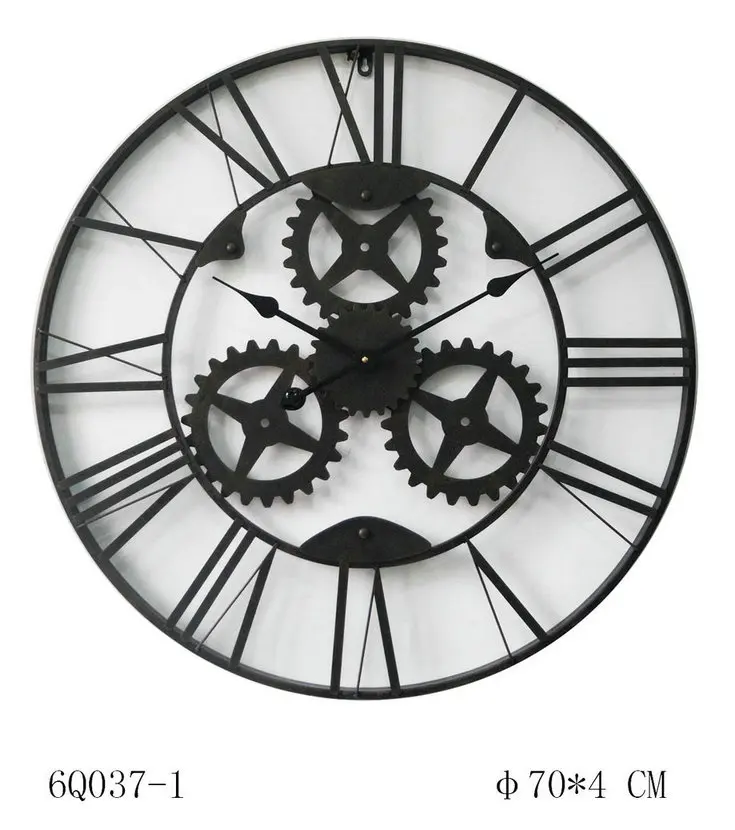 French style old 3D retro metal gear giant antique plastic wall clock for home decor