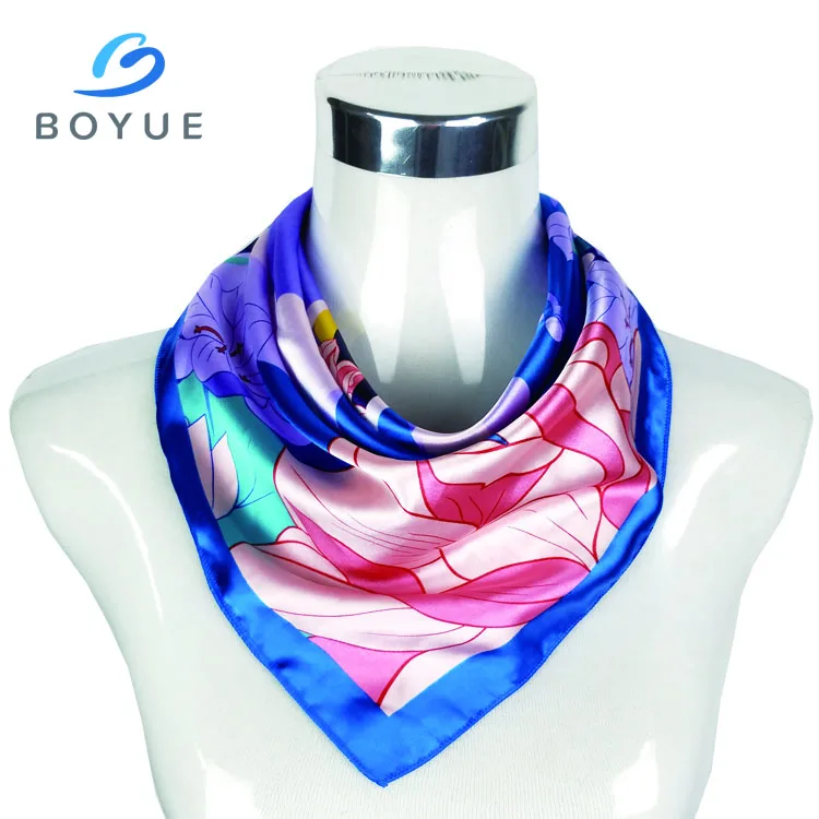 
Manufacturing high quality china wholesale designer 50x50 small custom digital printed head bandana twill satin silk scarf women 