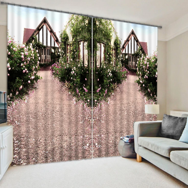 
Top Sale Designs Luxury 3D Polyester Curtain For Living Room , Hall Office Curtain , Window Blind Curtain With Dream House 