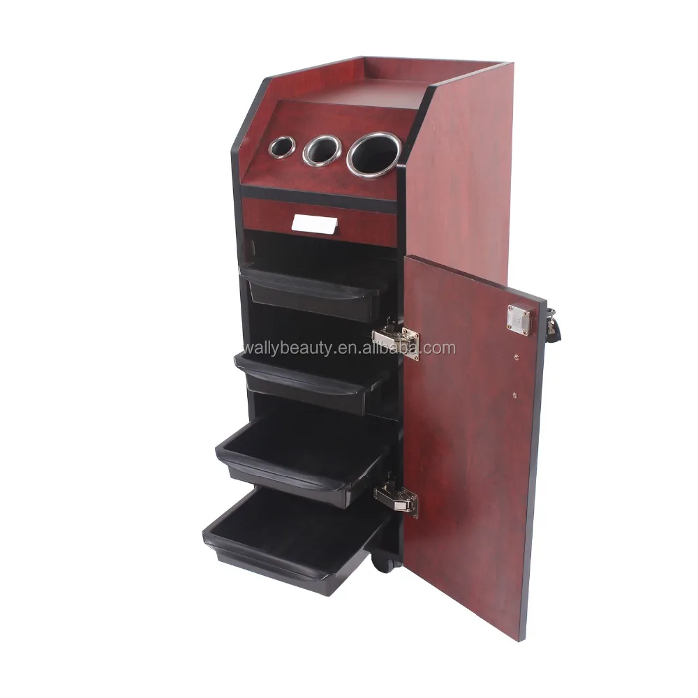 Hair Beauty Station Salon Lockable Cabinet Wood Salon Trolley