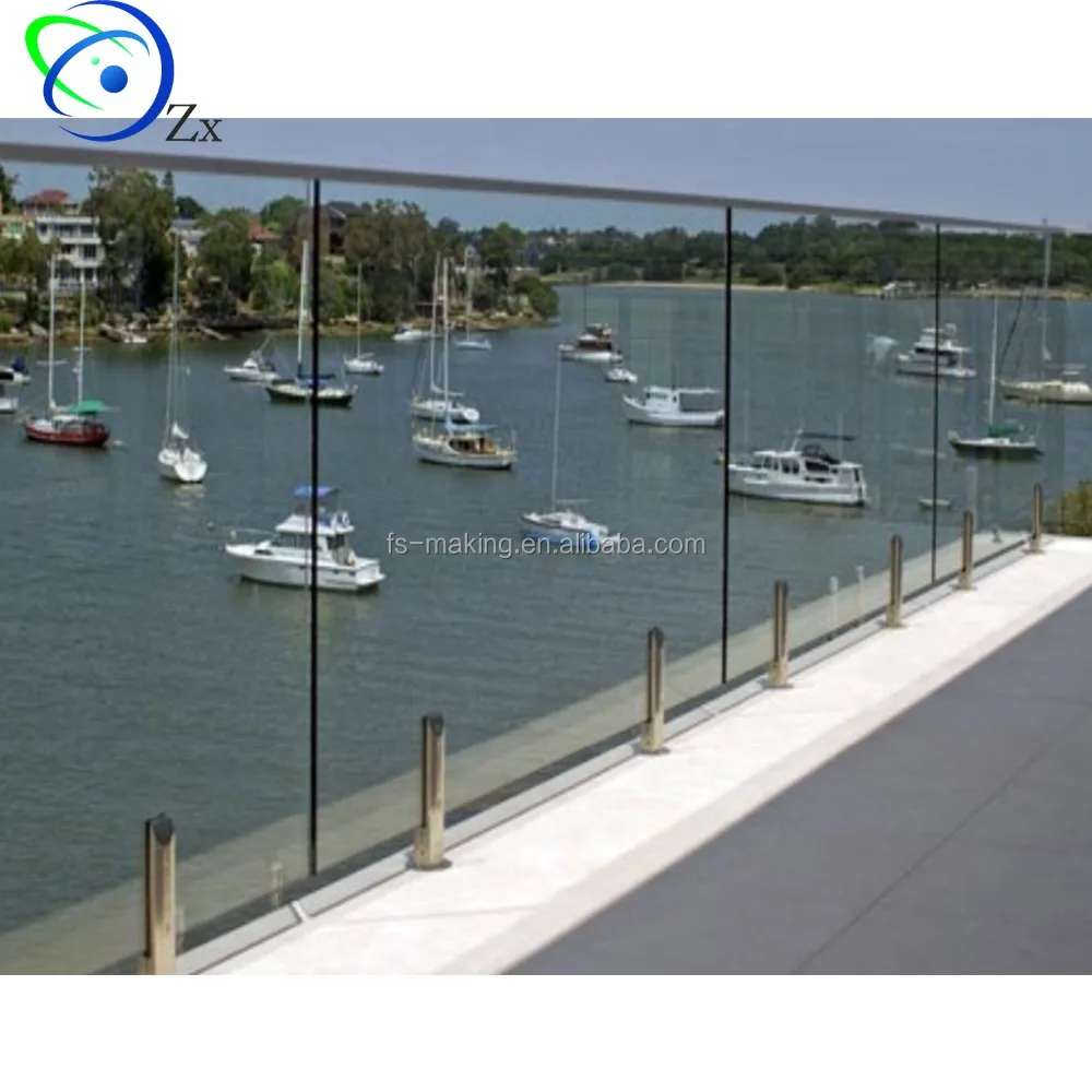Curved frameless glass balcony balustrade with stainless steel inox spigot plinth /railing/Baluster/guardrail /fencing