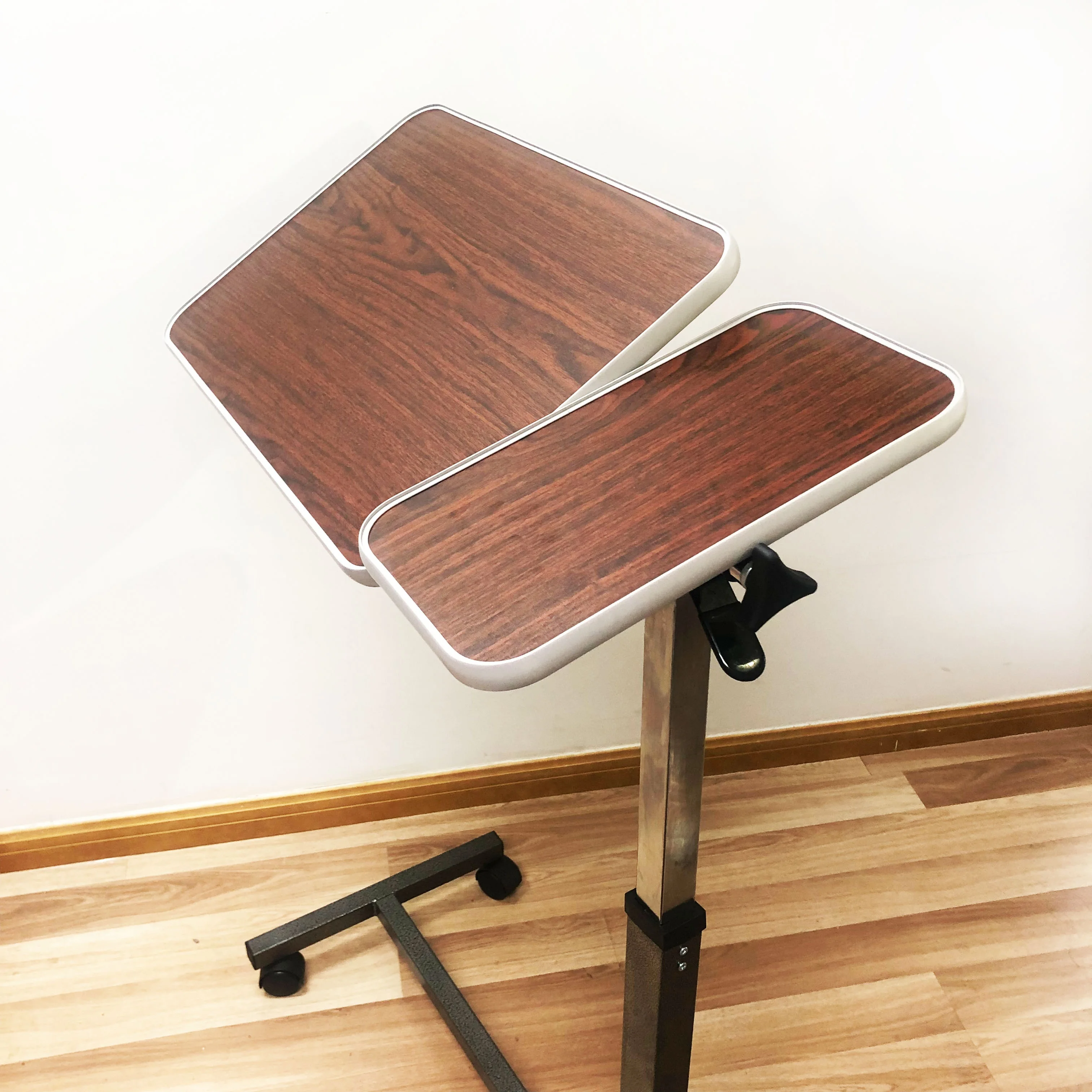 height adjustable hospital furniture movable wooden over bed table