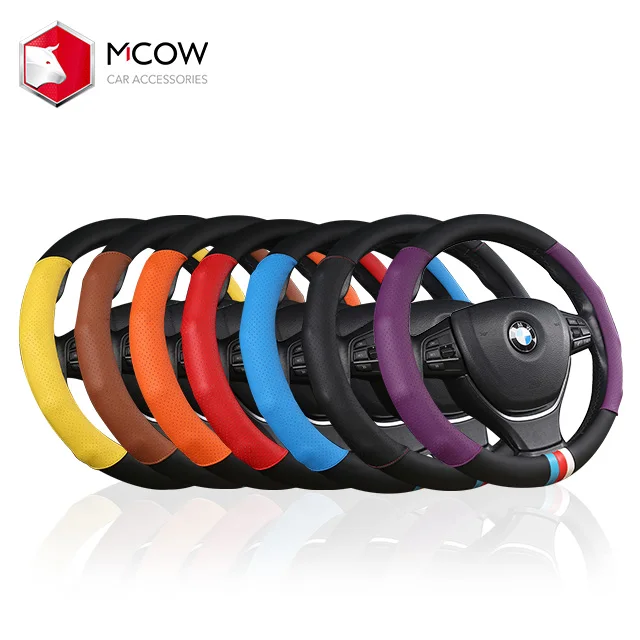 
New Arrival 7 Design Car Accessory Fashion Durable Leather Steering Wheel Cover 
