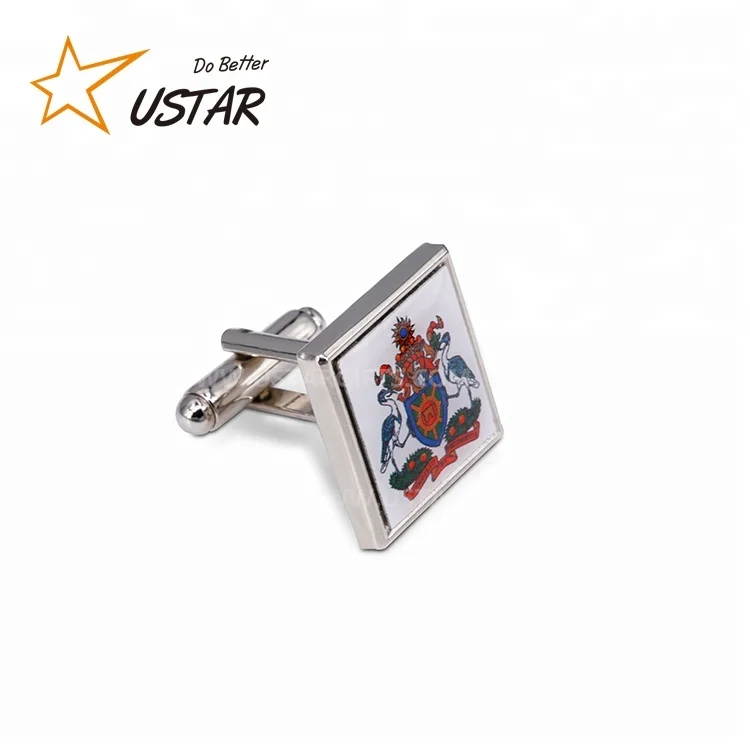 Factory custom car brand name cufflinks, blank engraved logo printed enamel cufflinks