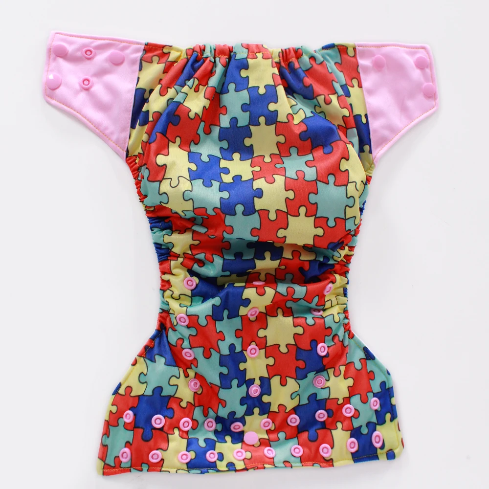 Reusable all in two diaper AI2 cloth diaper with double gusset patchwork washable PUL diaper nappy