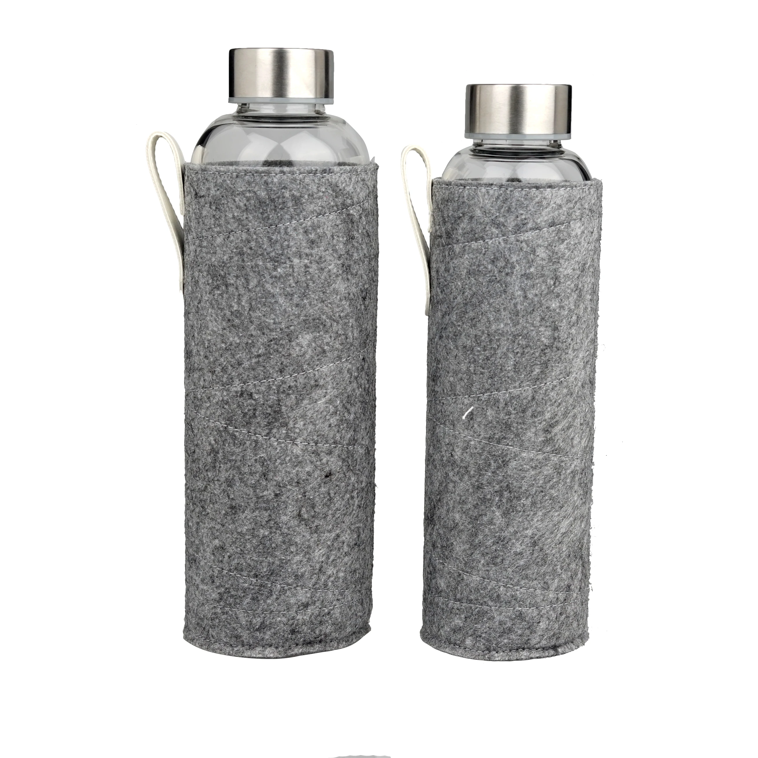 750ml High quality single wall Borosilicate glass water bottle with felt sleeve protective jacket