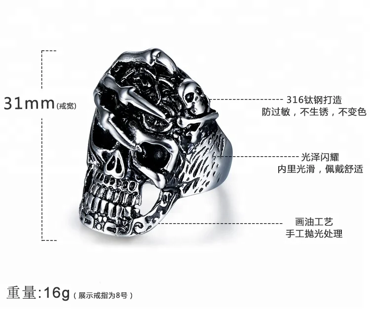 Skeleton Hand Skull Ring 316L Stainless Steel Gothic Finger In Stock