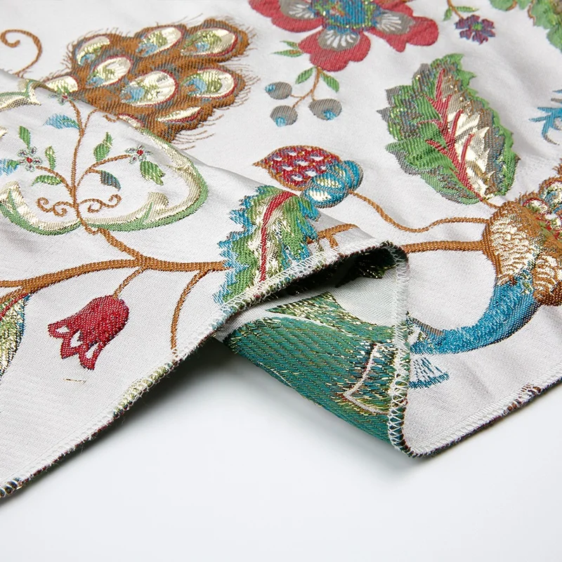 KEER Factory Custom Wholesale JDJ5036M  wholesale women party dress peacock animal pattern white polyester satin brocade jacquard kimono fabric japanese