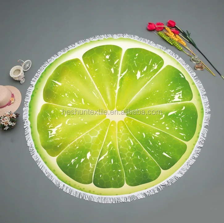 Brand new microfiber printed Kiwi fruits orange round beach towel ground mat