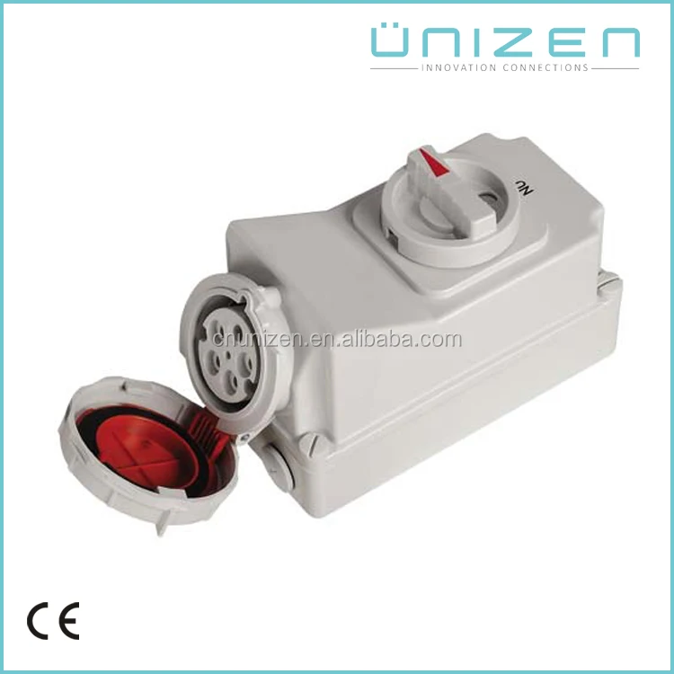 Unizen IP67 Гидроизоляция 400 В 32A 5 Вывода Промышленных гнездо с переключателем