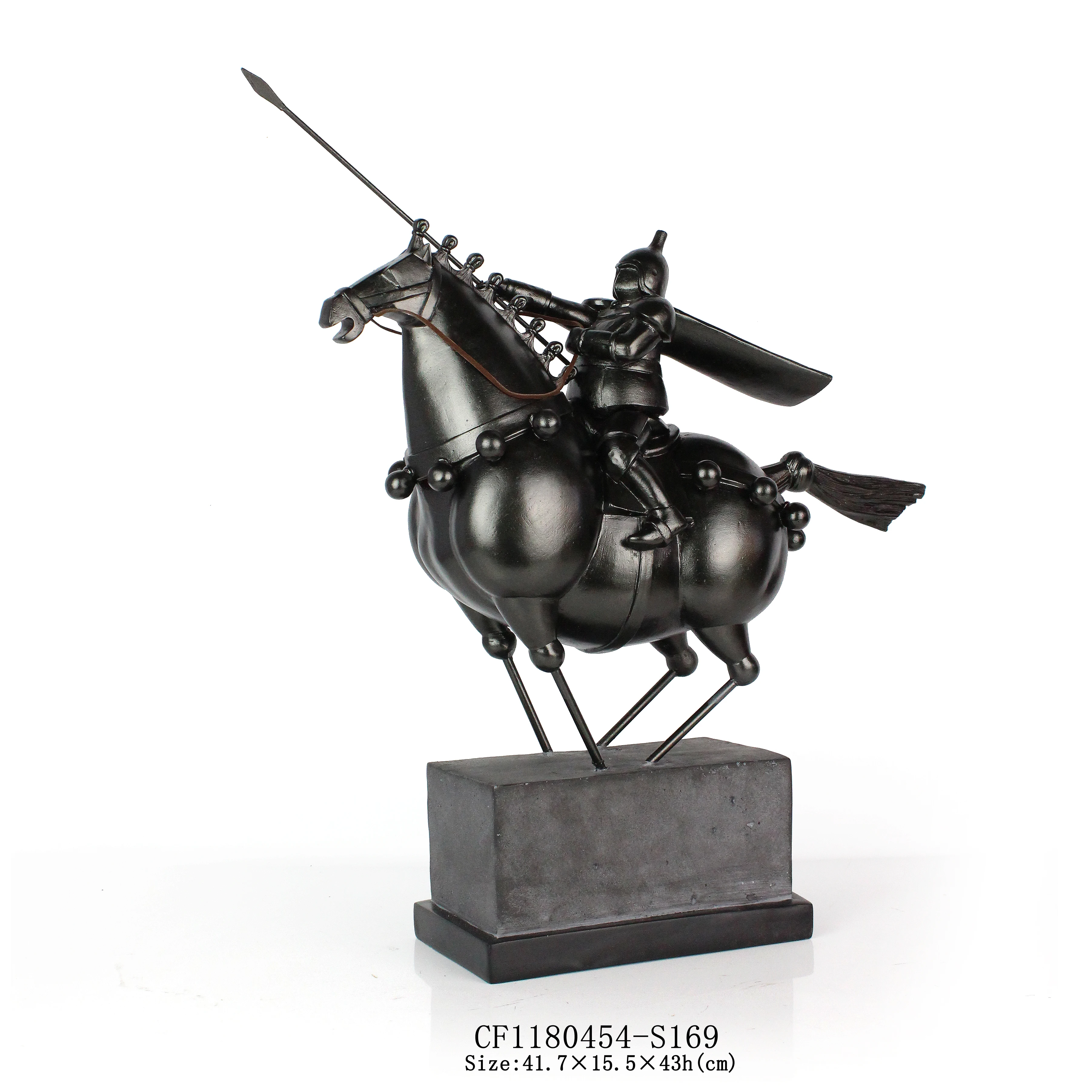 Resin Black Roman Soldier Riding Horse Figure Model Home Decor Ornaments