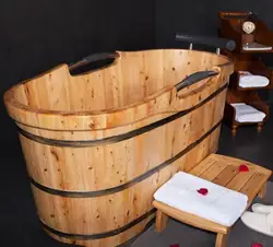 Bath tub to door home spa massage wooden bath shower bucket