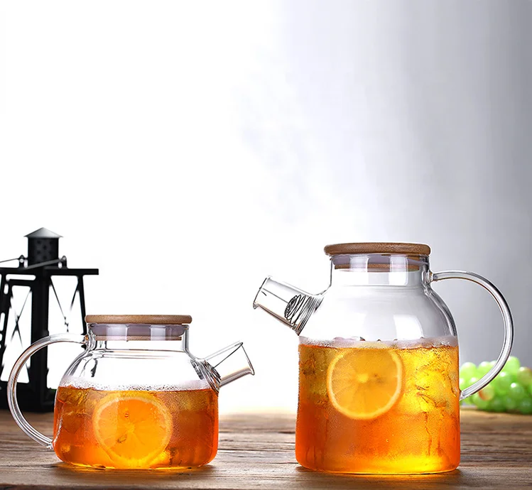 clear borosilicate glass heat resistant teapot by handmade with bamboo or stainless steel lid and infuser