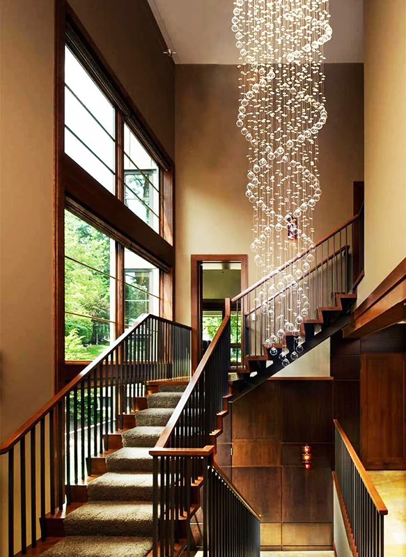 Custom made modern fashion flower stairs hotel lobby double helix raindrop crystal luxury chandelier