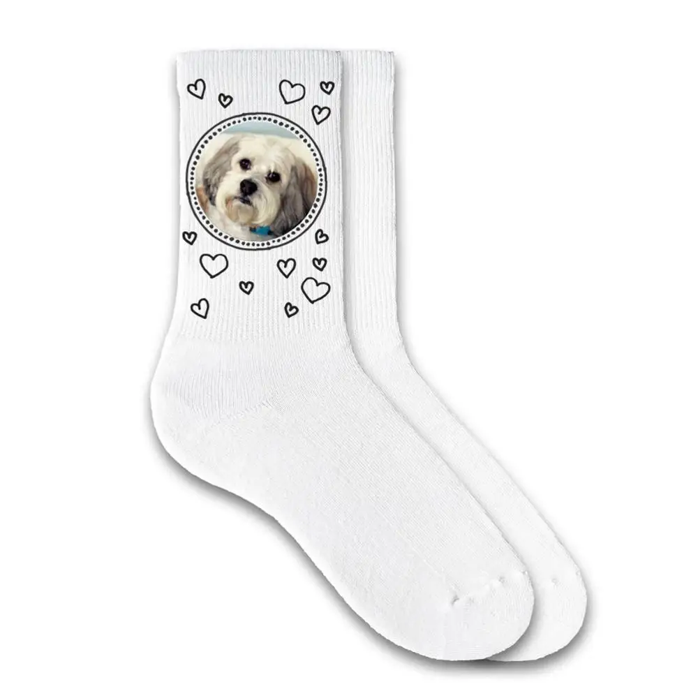 AJ 19120 Polyester Fashion Custom Animal Faces Photo Sublimation Printed White Tube Socks