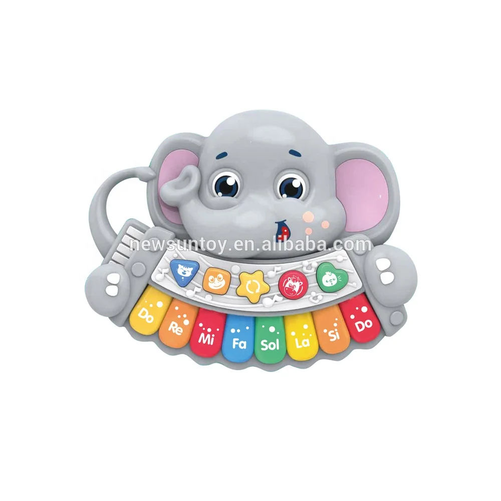 Wholesale educational cartoon elephant musical piano  keyboard electronic organ set musical instrument toy with music and light.