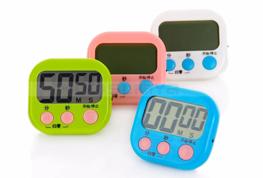 Mini Cooking Timer with Big LCD Screen AAA Battery Countdown 4 Color Digital Kitchen Timer