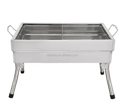 Square Classic Foldable Picnic Travel Garden Party Silver White Stainless Steel Rotisserie Large Charcoal Kebab BBQ Grill