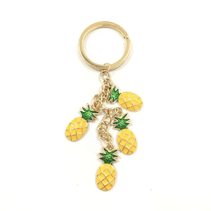 High Quality Fruit Style And Handbag Decoration Use Custom Enamel Metal Pineapple Multi Charm Keychain For Bag