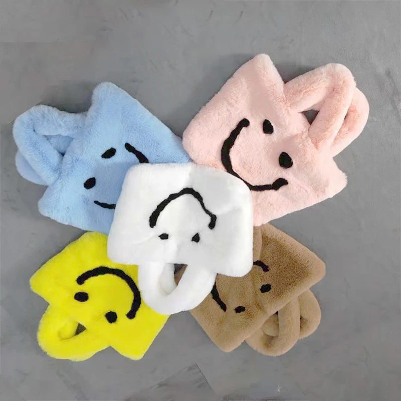 
Hot sale smiley face fur bag popular faux rex rabbit fur handbag 