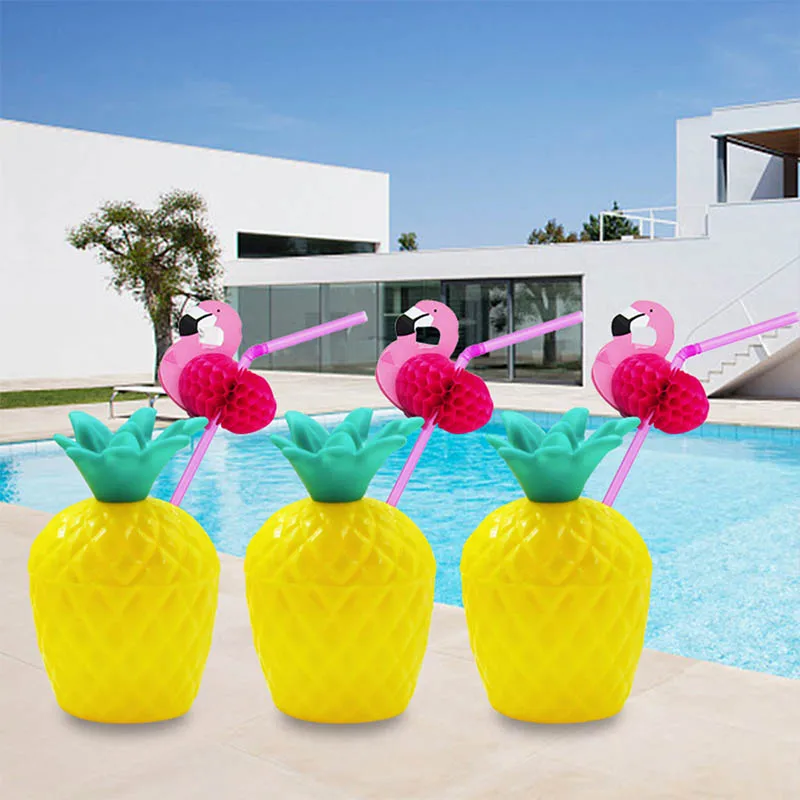 618053 10pcs Plastic Flamingo Straws Party Supplies Festival Decor Tableware 3D Rose Red Honeycomb Garland Bendable