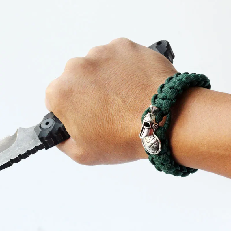 QingGear Handmade Helmet Charm Bead Nylon Rope Survival Bracelet With U Shackle Emergency Tactical Bracelet