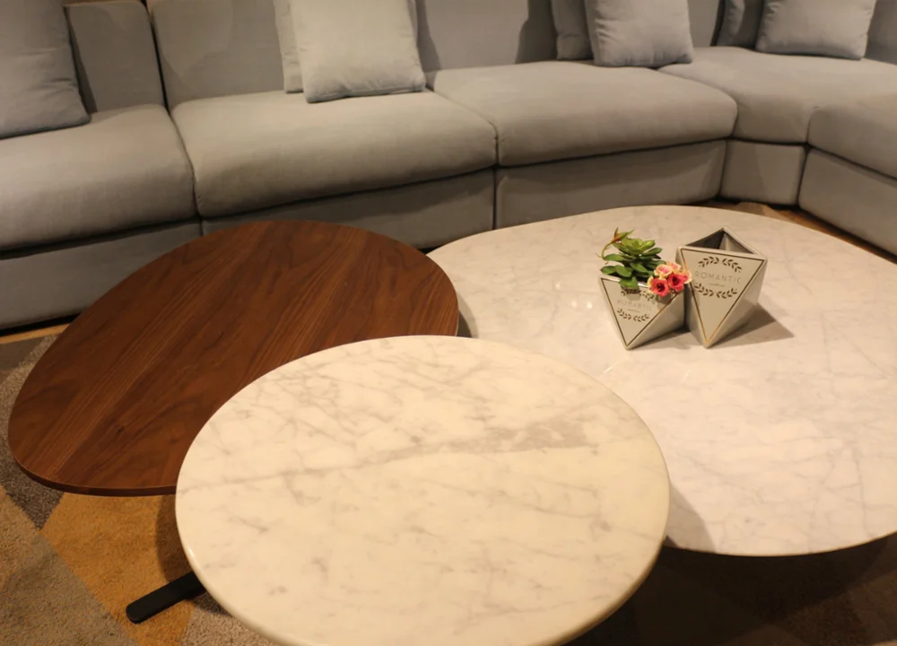 Coffee Table Sets Design Round Marble with Iron Italian Luxury Living Room Furniture Modern Wood 3 Layers Coffee Table 5pcs