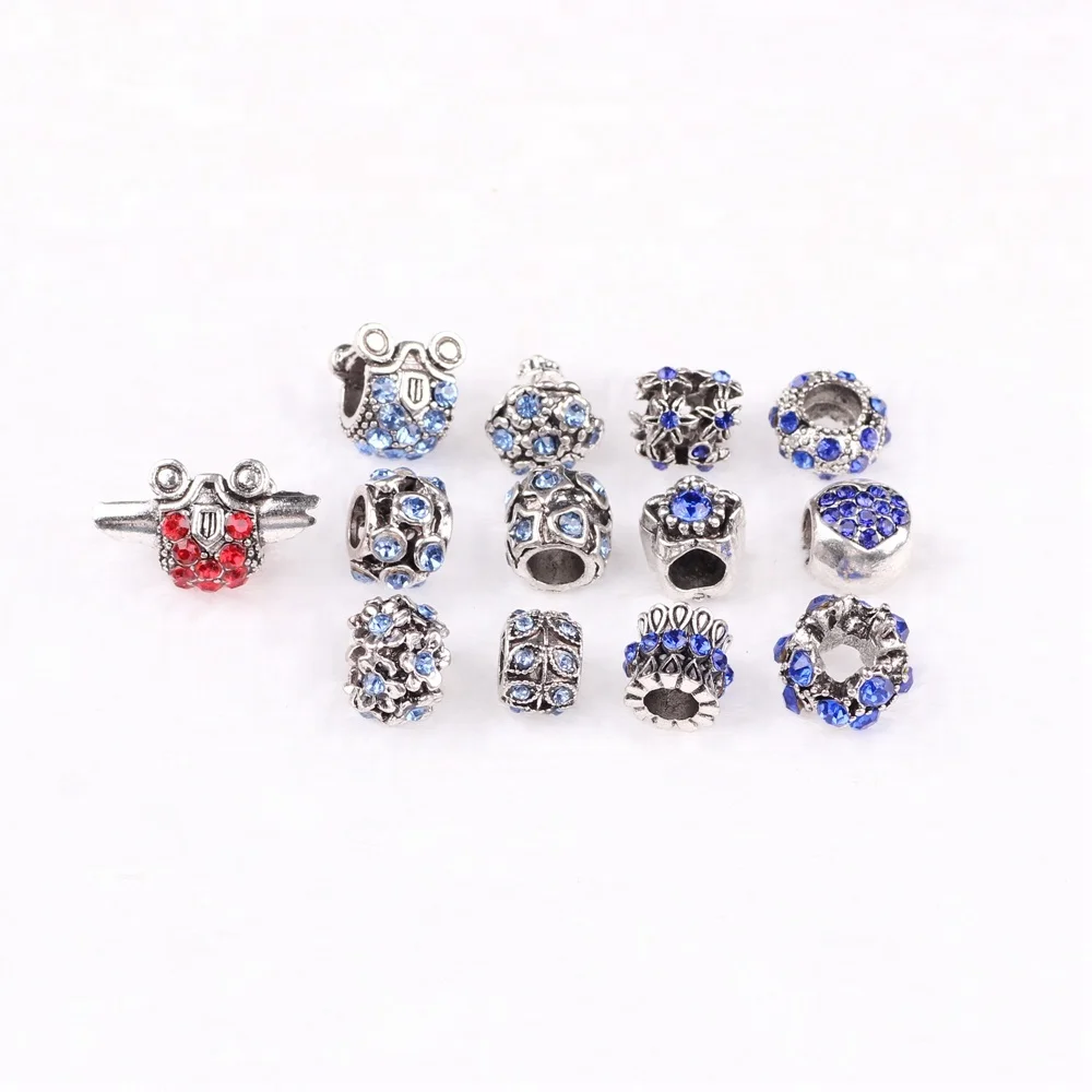 13mm Hot Sale Stock Mixed Rhinestone Beads Silver Metal Beads With Crystal For Jewelry Finding Making Diy Bracelet