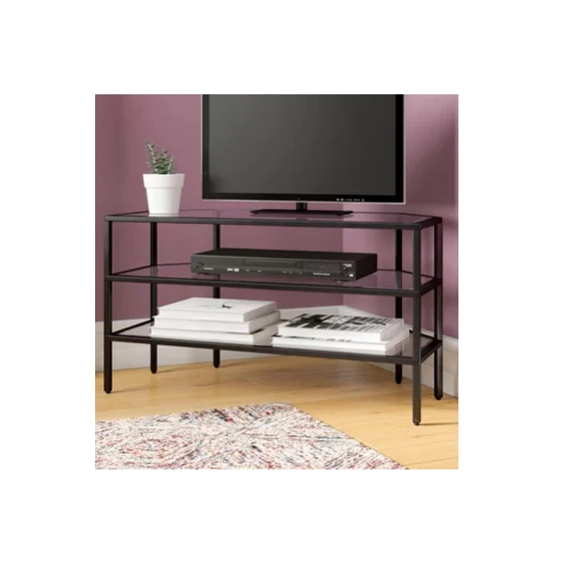 Flat Glass Shelf stand Reclaimed Metal Wooden TV Table Living Room Rustic Furniture and Metal TV Table Home Furniture TV holder