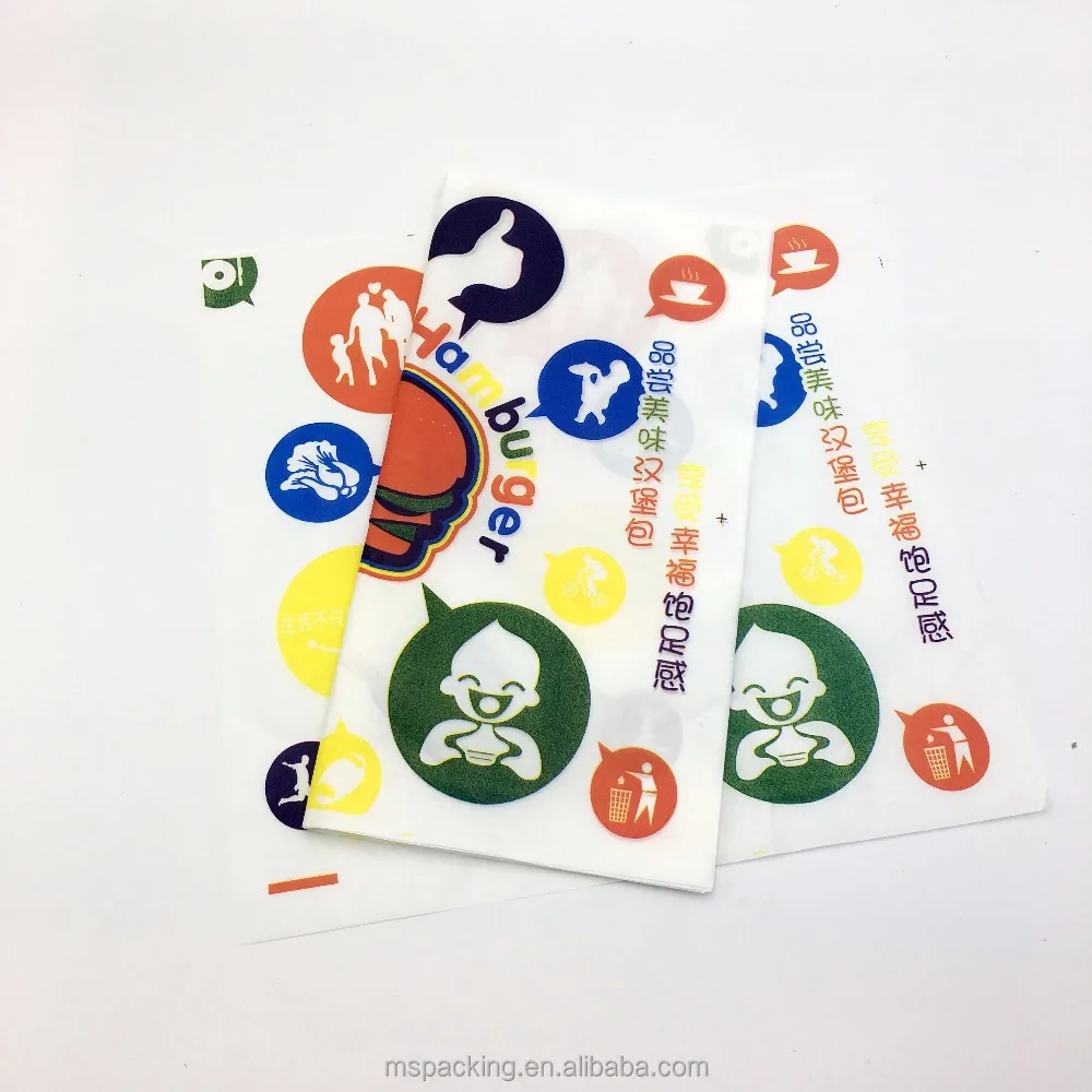 Custom Printed Burger Wrapper Wax Paper Hamburger Greaseproof Coated Paper Food Wrapping Paper With Customized Design