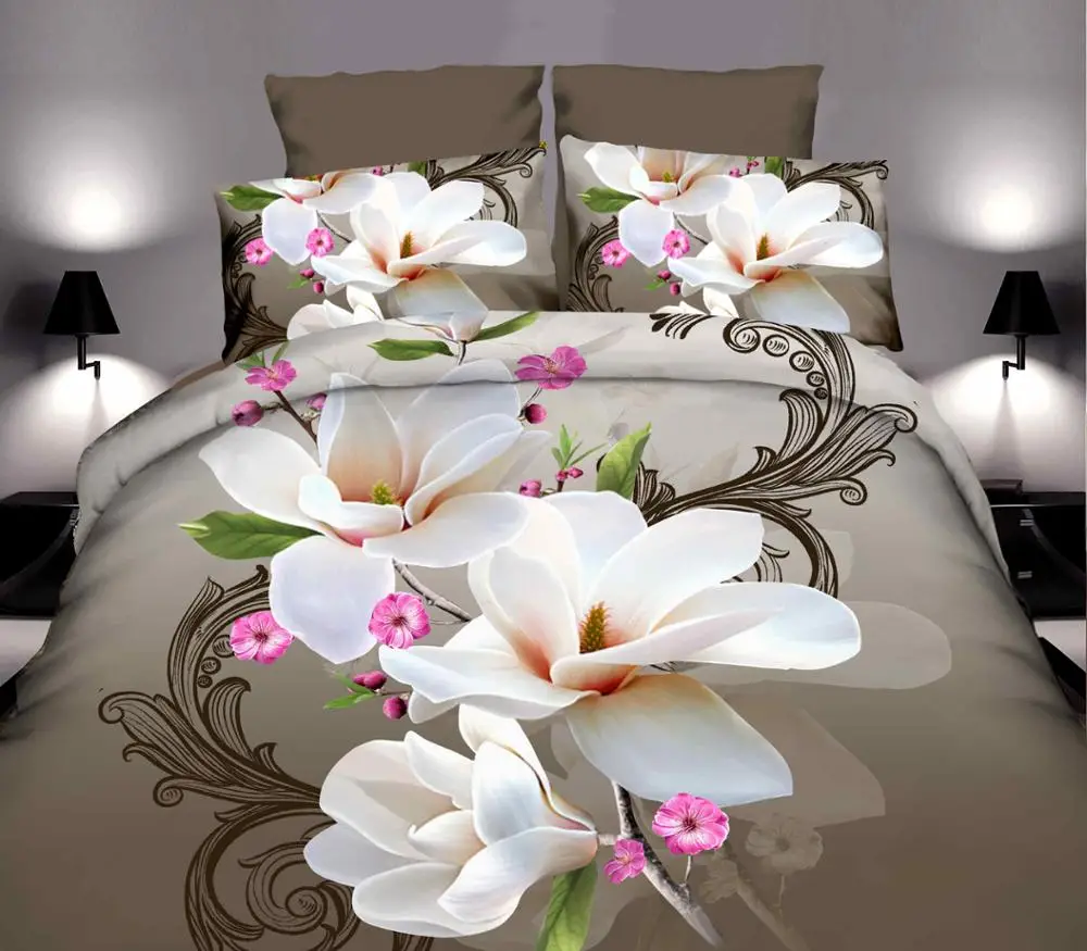
3D flower printed 100% polyester bedding set, duvet cover set 
