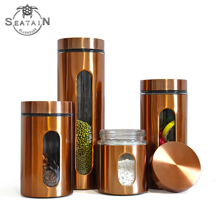 custom airtight stainless steel kitchen set glass food storage jar