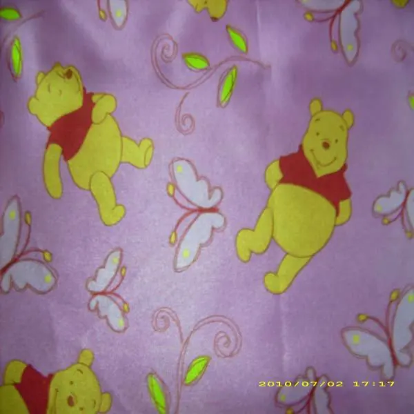 
100% poly bear printed satin fabric 