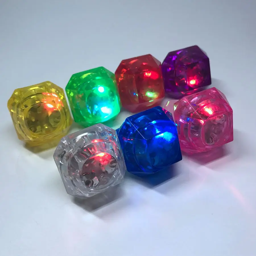 Factory OEM price high quality colorful diamond shape customized logo PS PP flashing LED finger ring