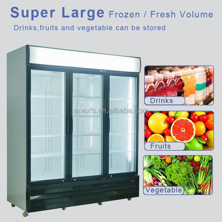 Dynamic Cooling Black White Glass Door Display Cooler Display Fridge Triple Door Upright Cooler