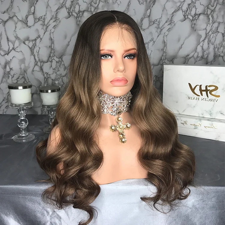 
SHY Hair Wig 150% Density 1b/Brown Ombre Wig Cuticle Aligned Hair With Baby Hair For Black Woman Factory Supplier 