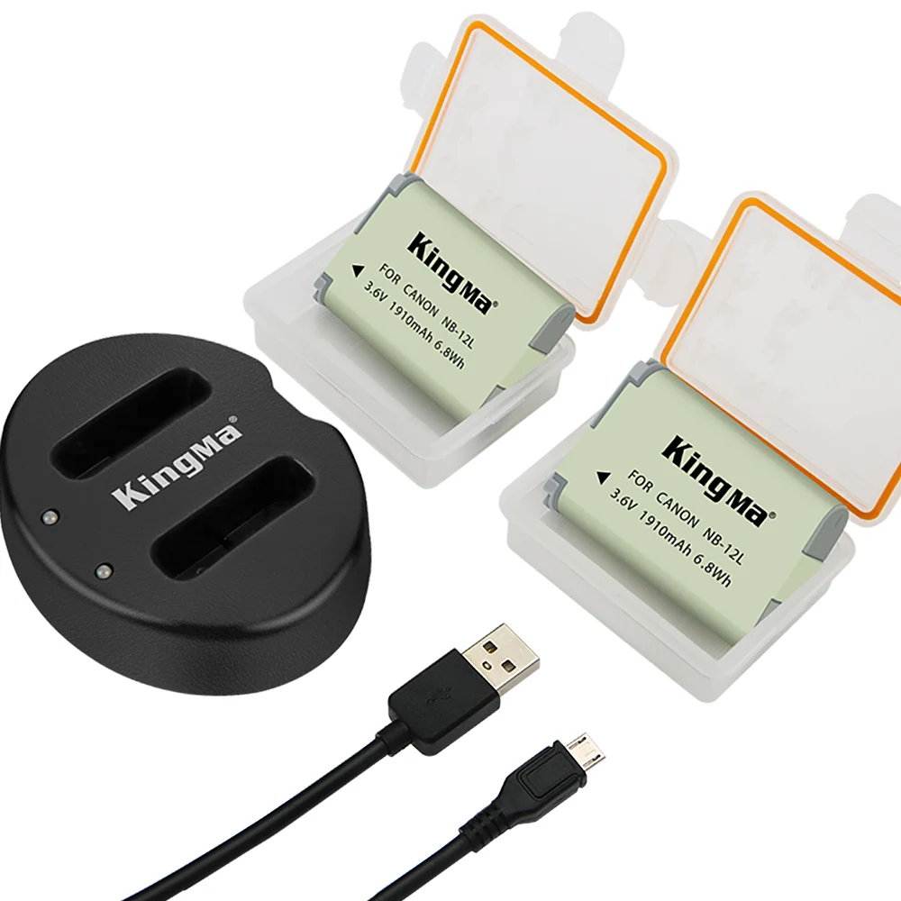 
KingMa 2-Pack of NB-12L Batteries and USB Dual Battery Charger for Canon G1X MARKII N100 MINI X 