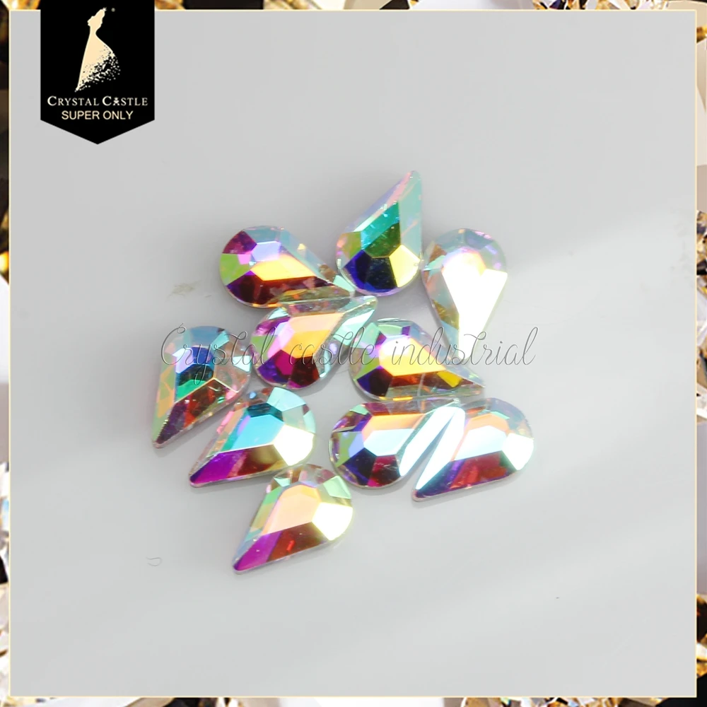 DIY tear drop crystal white AB flat back heat transfer glass rhinestones strass hotfix crystals