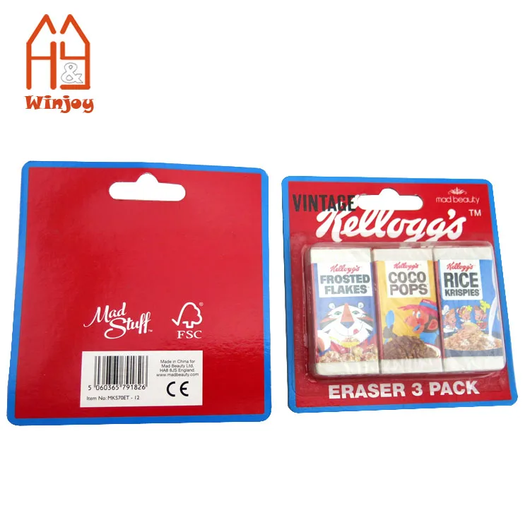 Factory OEM cartoon printed eraser,eraser set with blister card set,3 pack.